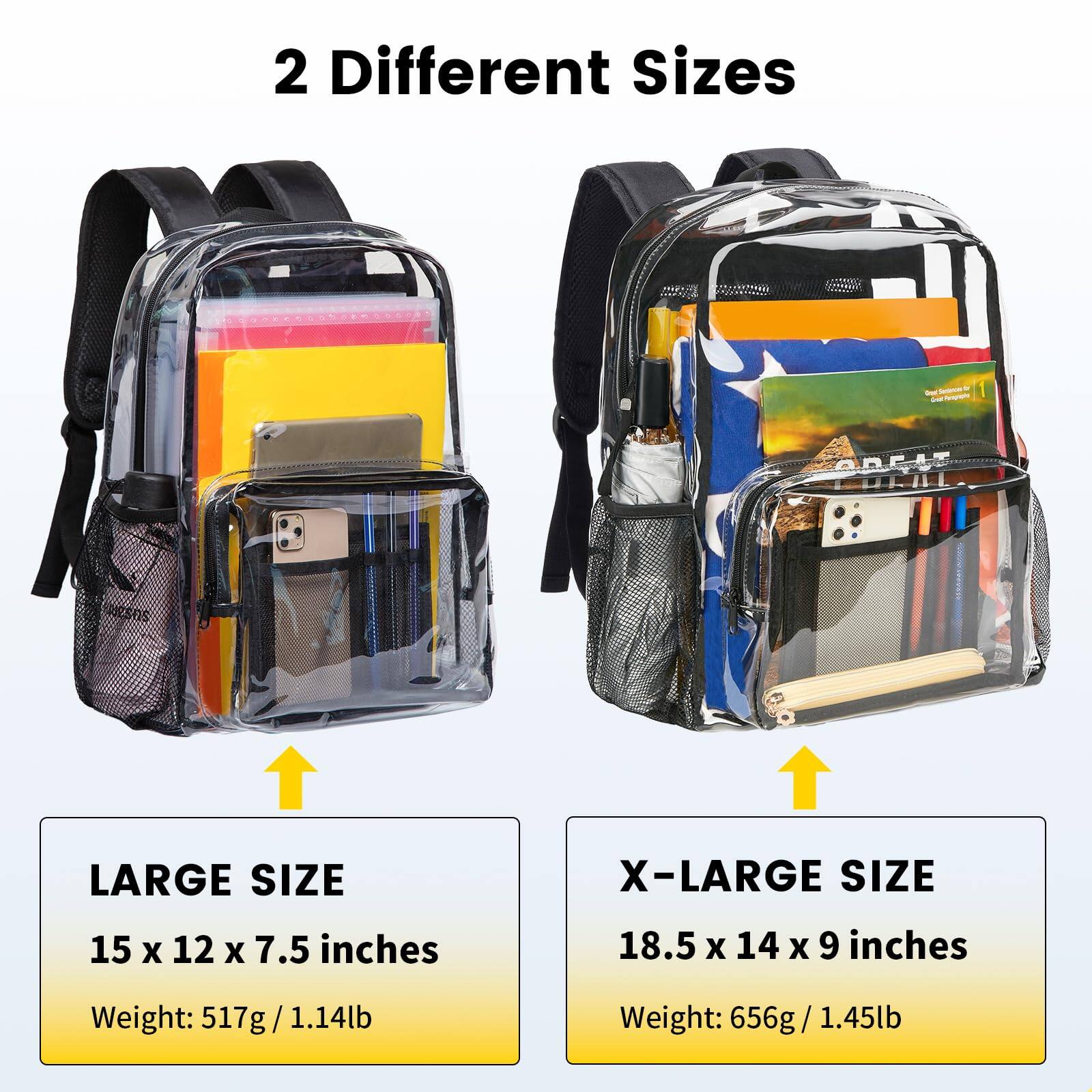 Left. Stamp n Camp - Clear Backpack - Heavy Duty Pvc Transparent See Through For College & Workplace - Navy-Large.