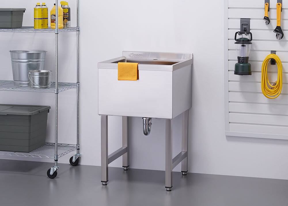 Left. TRINITY - Trinity Basics EcoStorage® | 18x16x13 Basin | Stainless Steel Utility Sink | Nsf - Chrome.