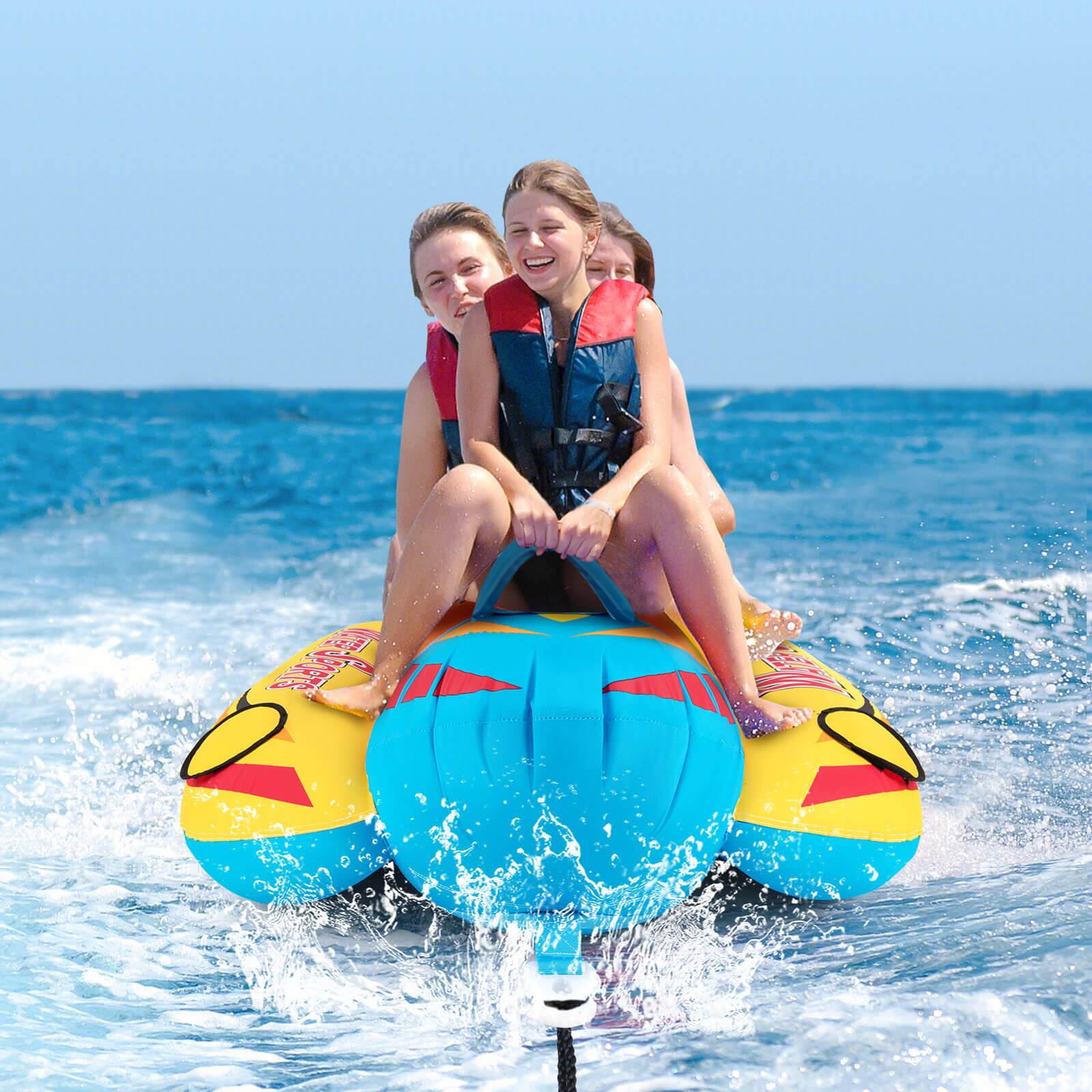 Alt View 2. Costway - Costway 3-Person Inflatable Banana Boat with Boating & Water Sports 3 EVA-padded Seats - Red + Yellow + Blue.