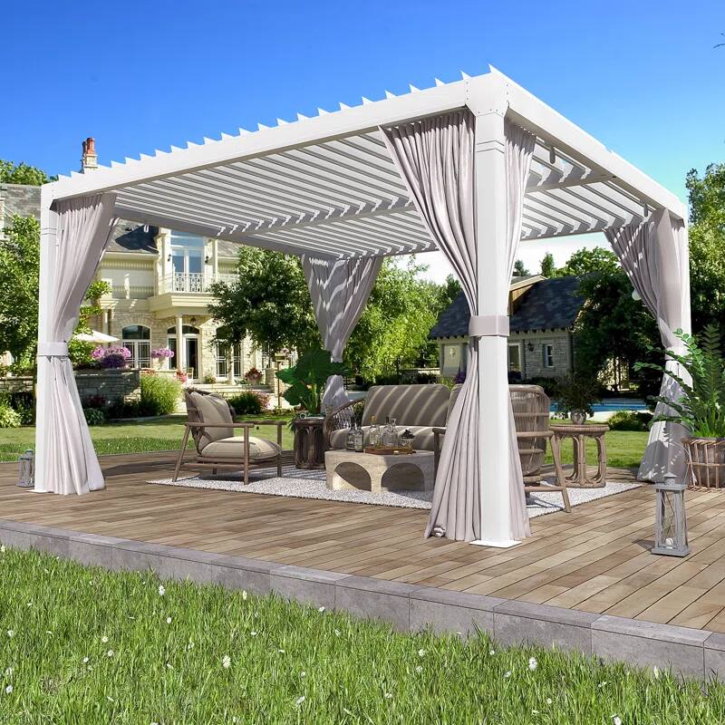 Left. U-HOMY - 10 Ft. W x 10 Ft. D Aluminum Patio Metal Pergola with Adjustable Louver Roof - White.