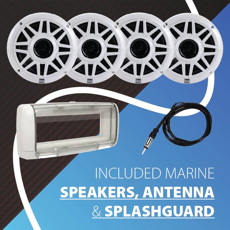 Dual
Dual
Dual
Dual
INCLUDED MARINE SPEAKERS, ANTENNA & SPLASHGUARD