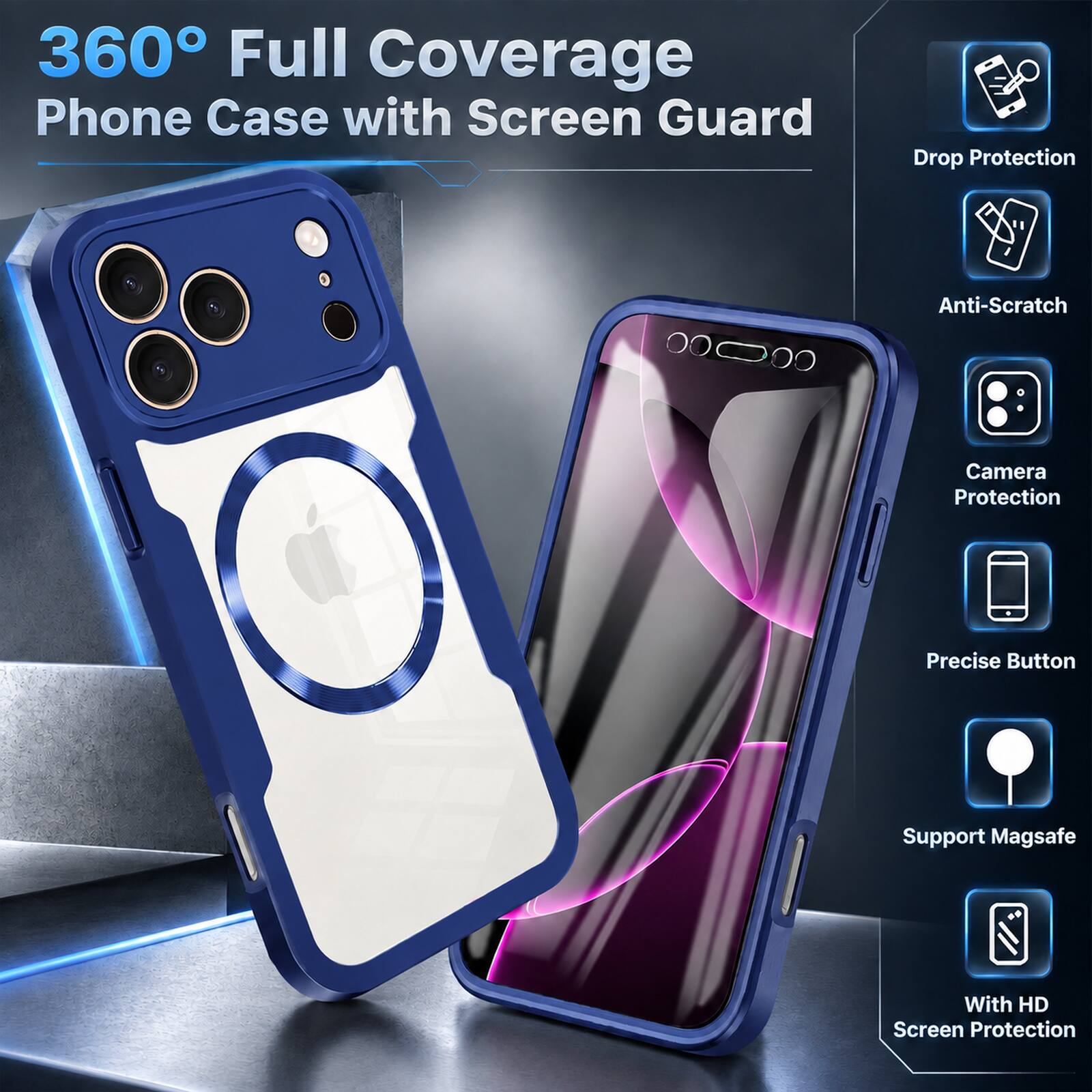 360° Full Coverage Phone Case with Screen Guard

- Drop Protection
- Anti-Scratch
- Camera Protection
- Precise Button
- Support Magsafe
- With HD Screen Protection