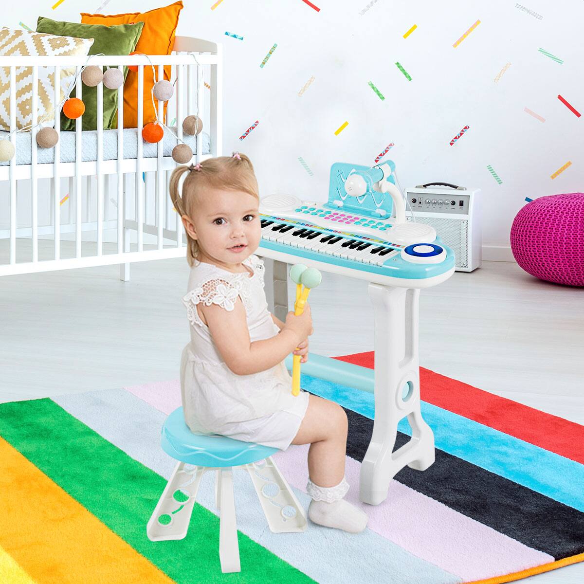 Alt View 12. Costway - 37-Key Kids Piano Keyboard Playset Electronic Organ Light - Blue.