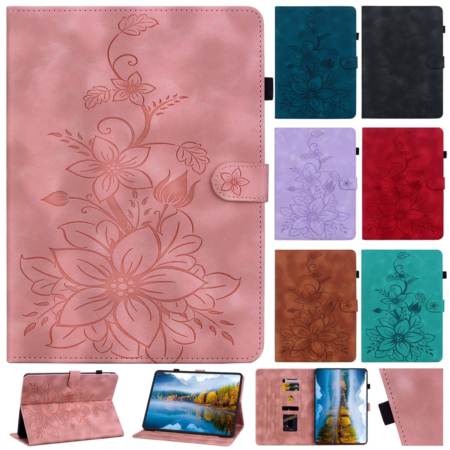 Left. Dteck - Case for Lenovo Tab M10 Plus (3rd Gen) 10.6-inch 2022 with Card Holder Kickstand,Embossed Pattern PU Leather Flip Cover - Pink.