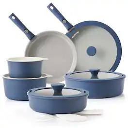 SENSARTE - 18Pcs Nonstick Pots and Pans Set with Detachable Handle, Induction Compatible, Stackable, Dishwasher/Oven Safe - Navy