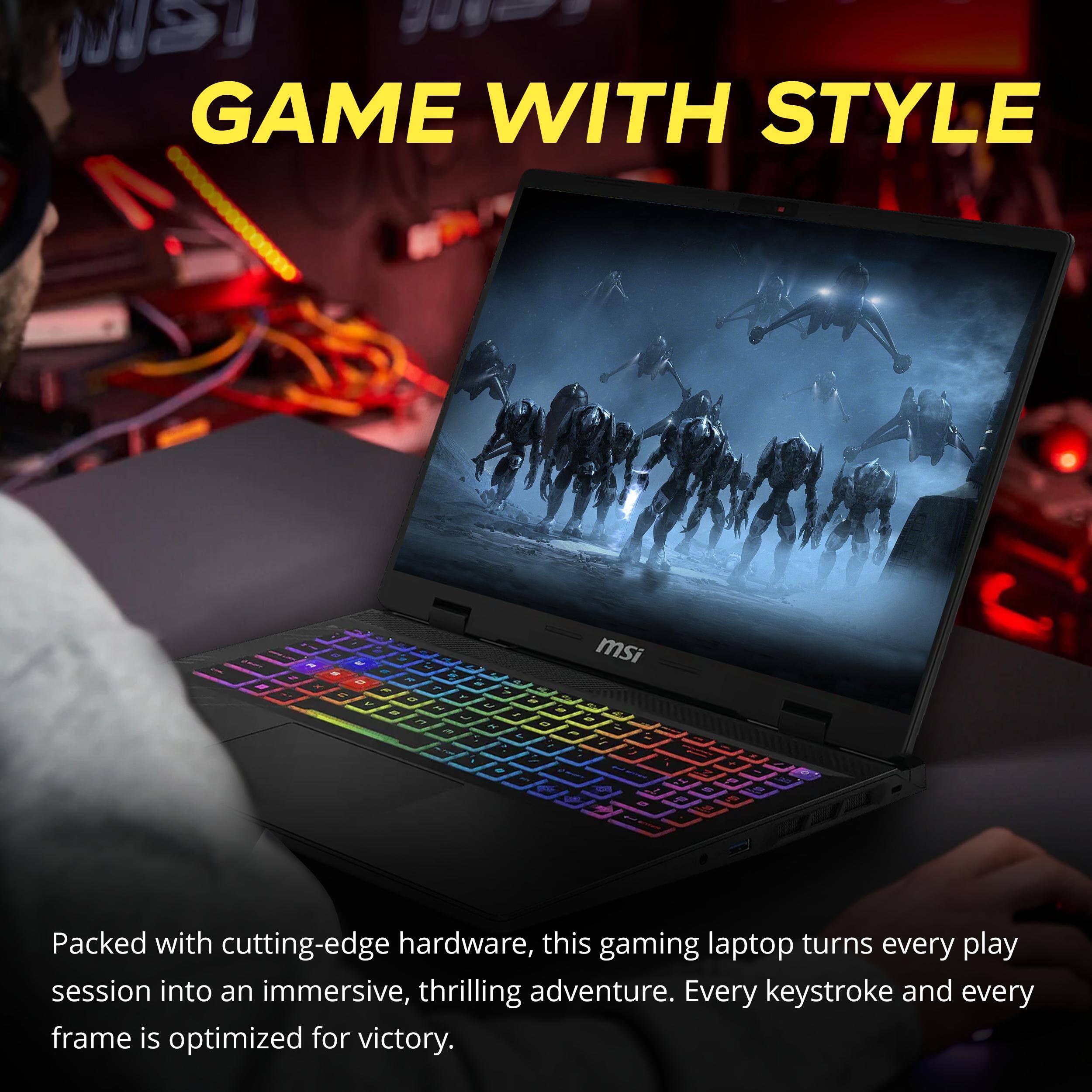 GAME WITH STYLE

Packed with cutting-edge hardware, this gaming laptop turns every play session into an immersive, thrilling adventure. Every keystroke and every frame is optimized for victory.