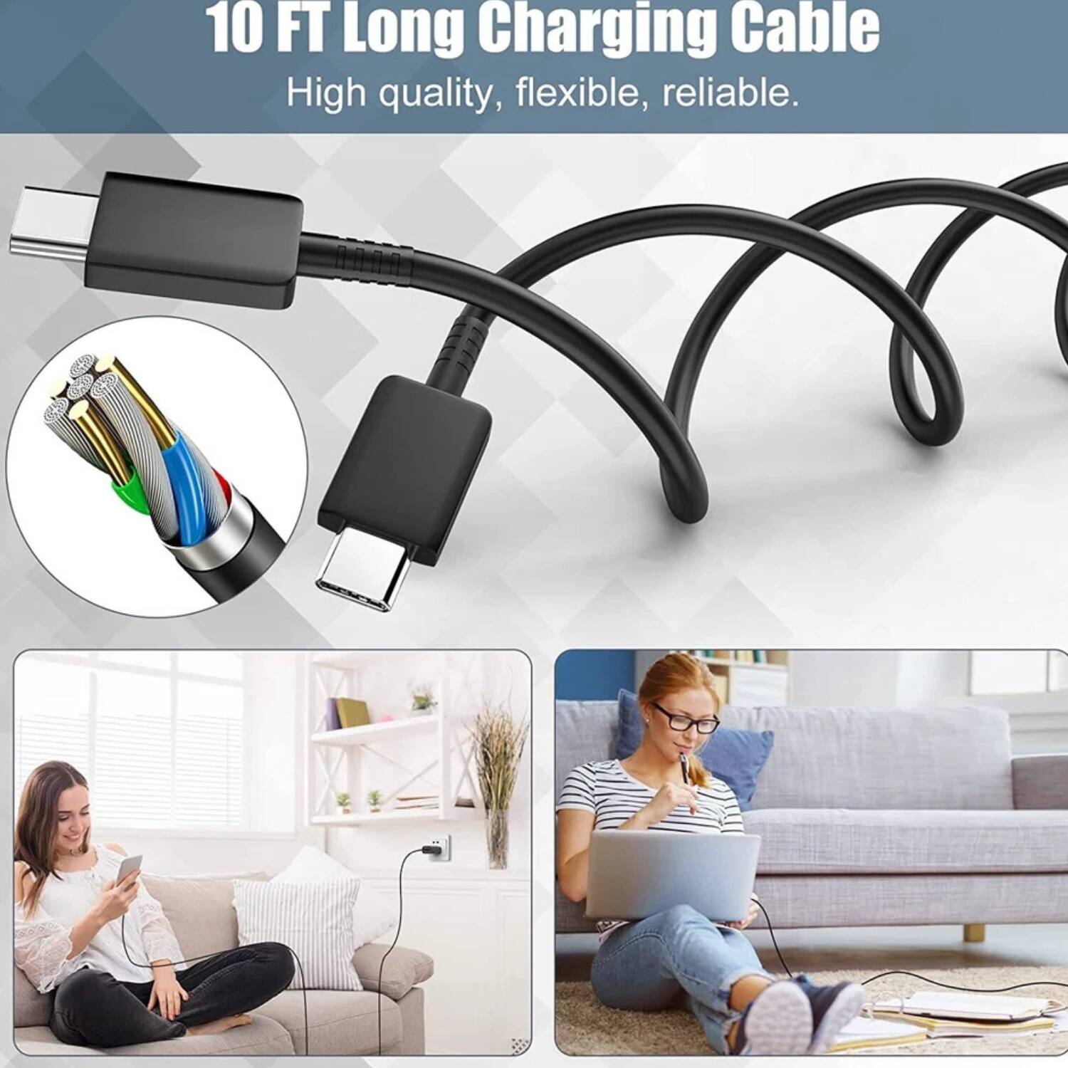 10 FT Long Charging Cable  
High quality, flexible, reliable.
