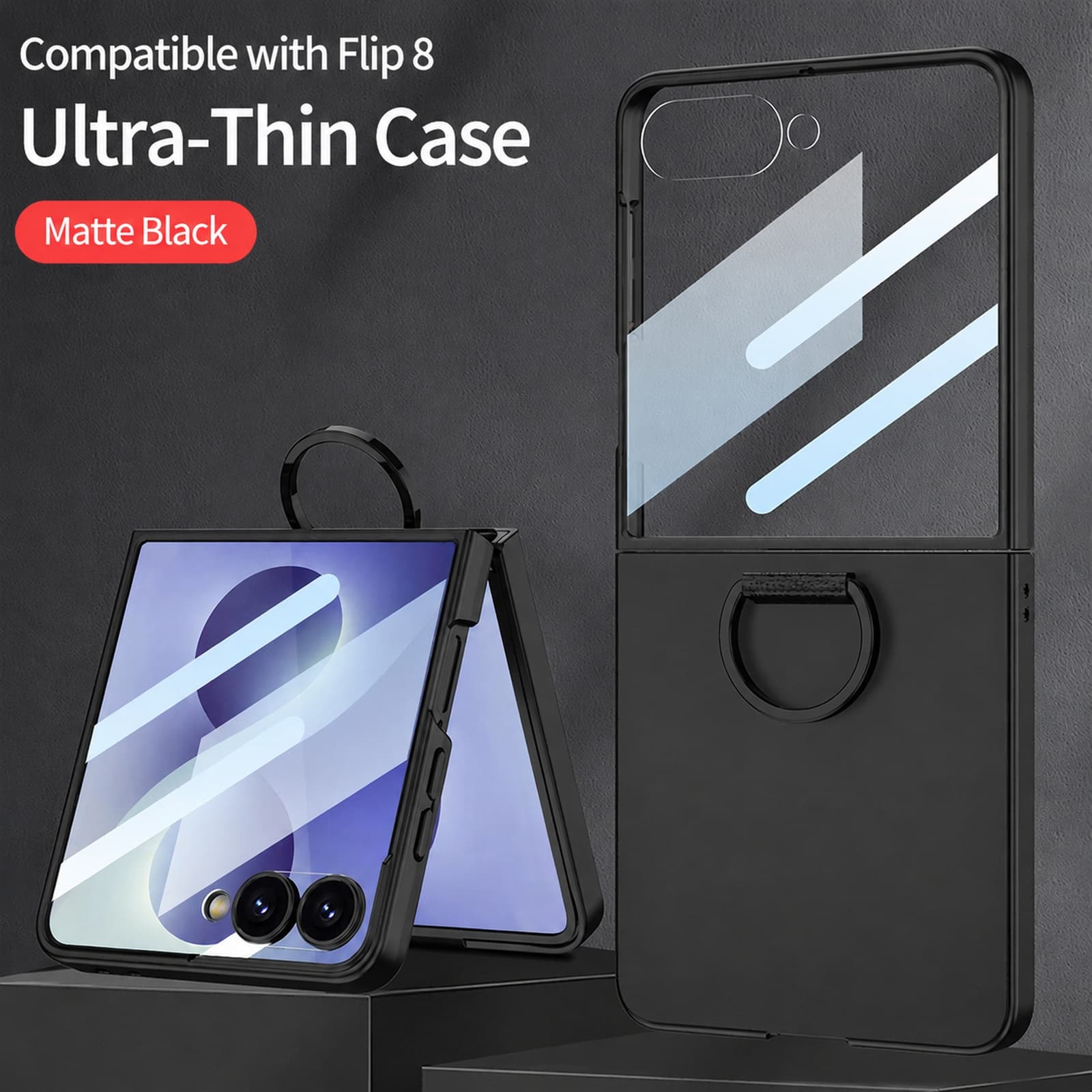 Dteck - Shockproof Ultra Thin Case for Samsung Galaxy Z Flip8 with Ring Stand, Rigid Plastic Cover Built in Screen Protector - Black price history on PriceWatchPro