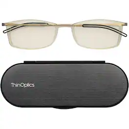 ThinOptics - Brooklyn Blue Light Blocking Glasses with Black Milano Case - Clear