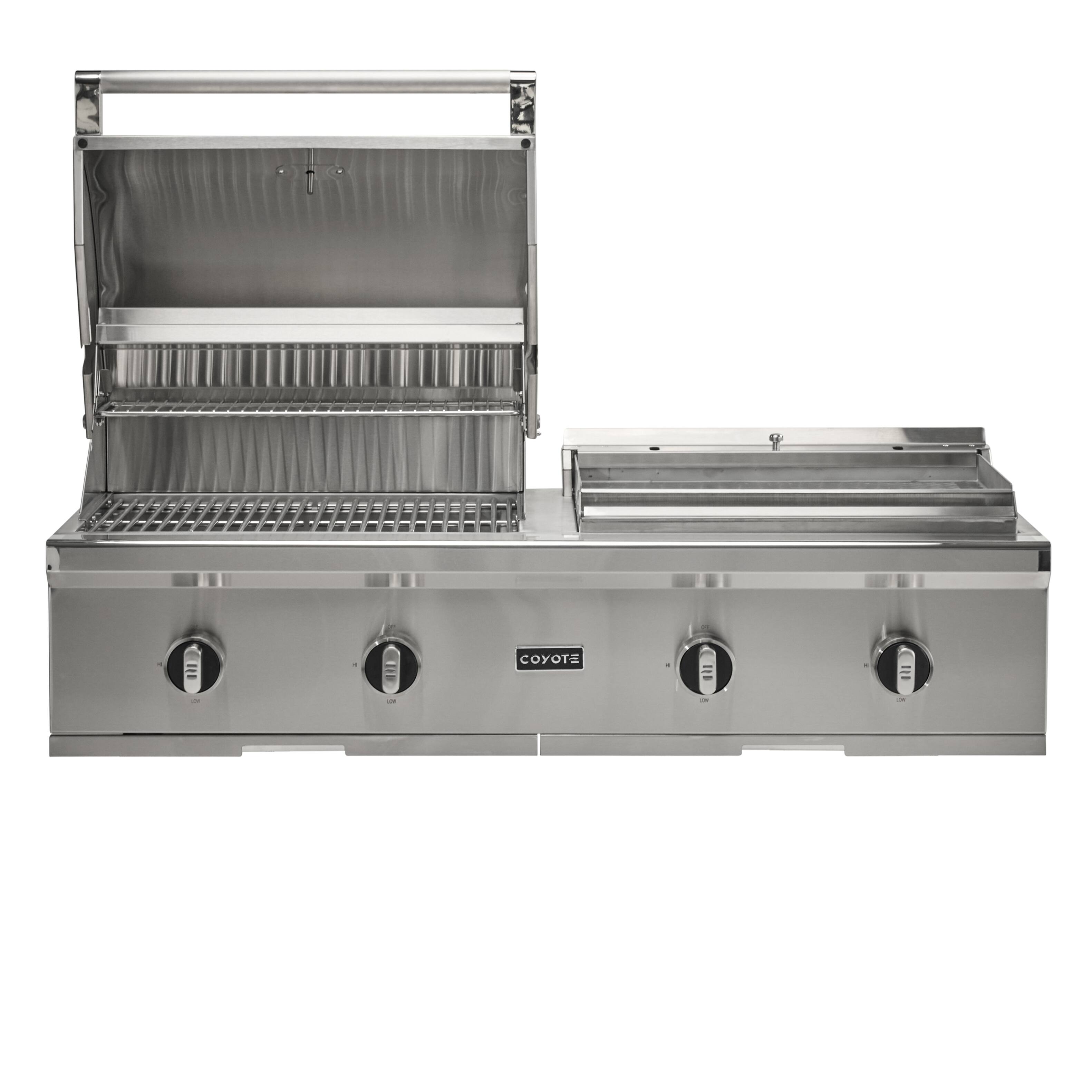 Angle. Coyote Outdoor Living - 50" Coyote Outdoor Living Combination Natural Gas (NG) Grill and Flat Top Grill - Stainless Steel.