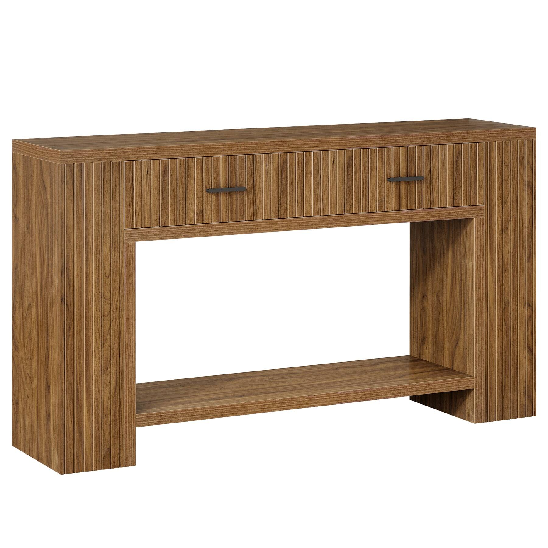 Left. Kadyn - Kadyn Wood Console Table, Stylish Entryway Table, Storage-Friendly Sofa Table with Drawers, Brown - Brown.