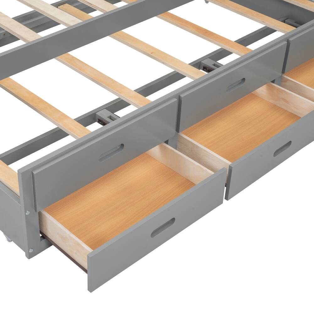 Alt View 9. Loheer - Loheer Full Size Platform Bed with Trundle, Drawers and USB Ports, Gray Captains Bed - Gray.