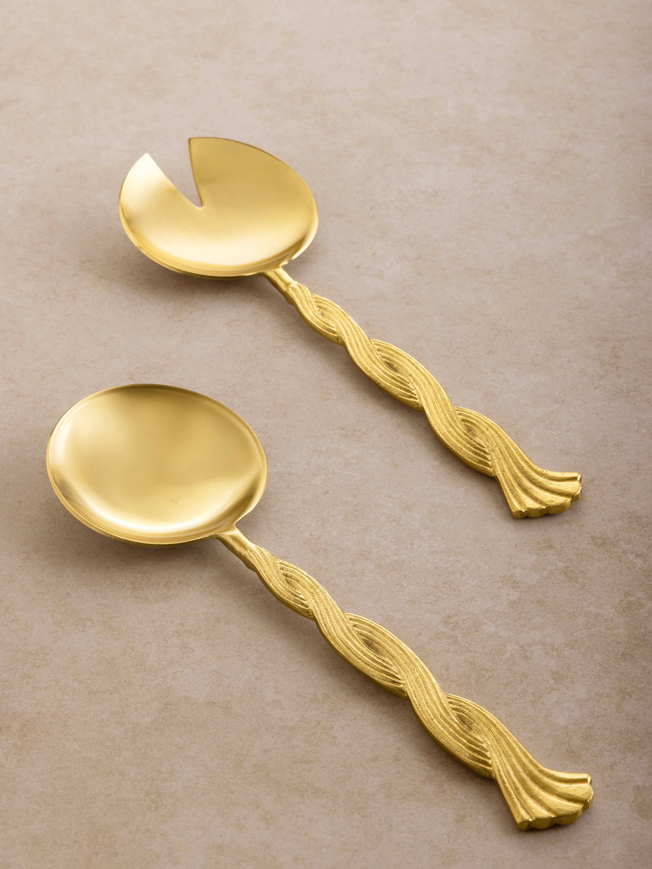 Left. GAURI KOHLI - Santiago Salad Servers - Matte gold.