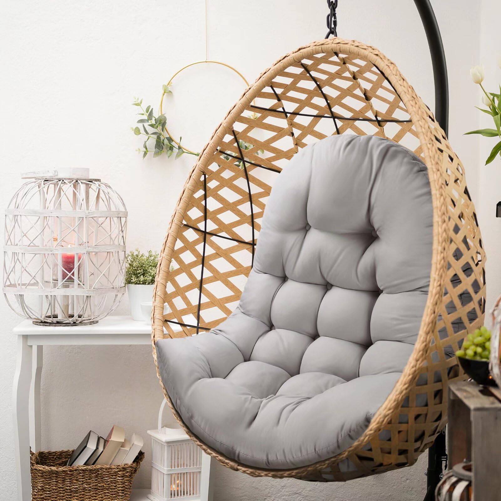 Back. Fabibe - Thick Egg Chair Cushion Replacement, Button Tufted Outdoor Swing Chair Cushion with High Elasticity PP Cotton and... - Navy.