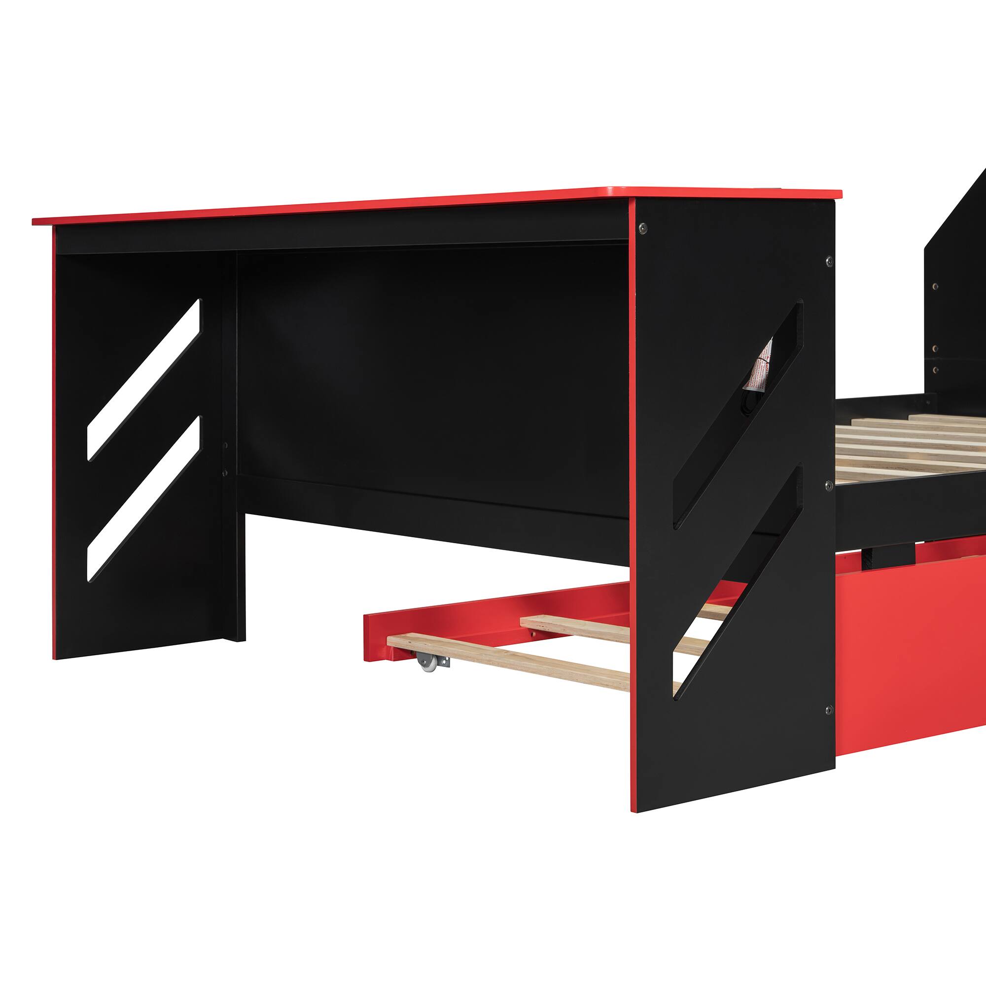 Back. Anysun - Full Size Wood Daybed with Twin Size Trundle,Desk and USB - Red.