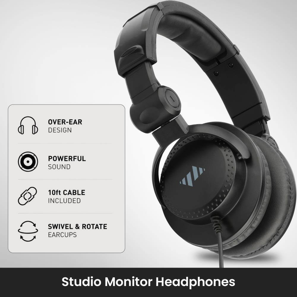 OVER-EAR DESIGN  
POWERFUL SOUND  
10ft CABLE INCLUDED  
SWIVEL & ROTATE EARCUPS  
Studio Monitor Headphones