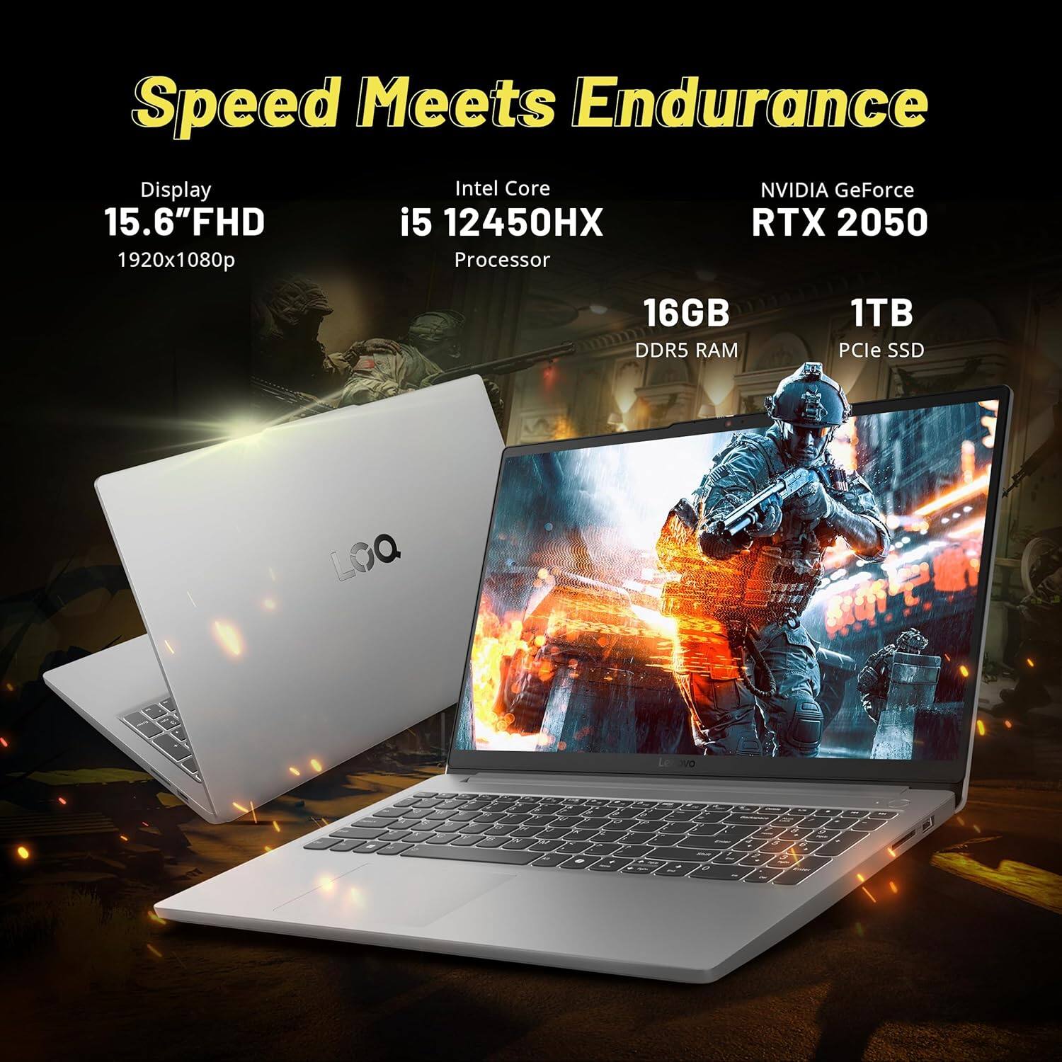 Speed Meets Endurance
Display: 15.6"FHD 1920x1080p
Intel Core i5 12450HX Processor
NVIDIA GeForce RTX 2050
16GB DDR5 RAM
1TB PCIe SSD
LOQ aV0 -. 2 - 2
