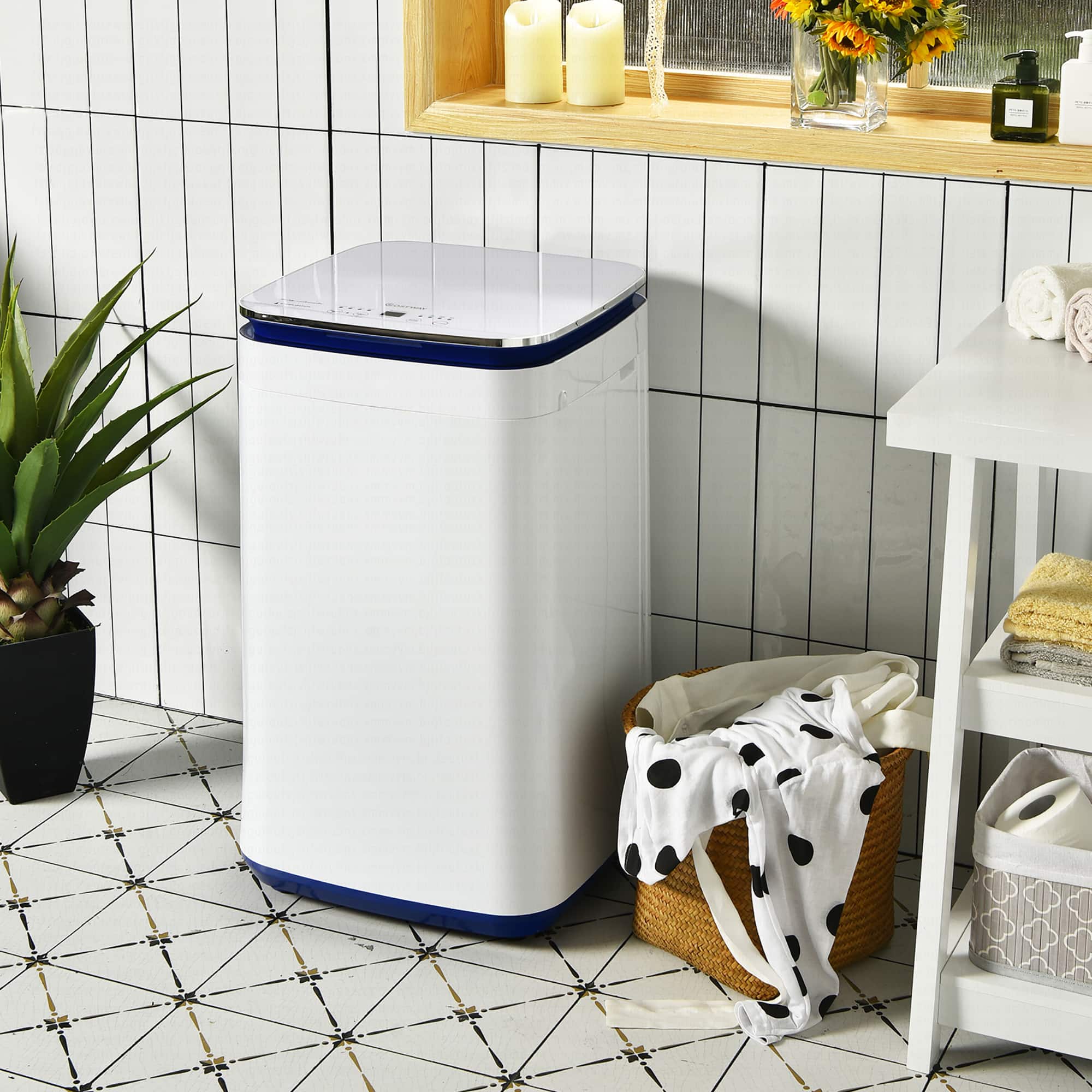 Angle. Costway - 7.7 lb. Compact Full Automatic Washing Machine with Heating Function Pump - White and Blue.