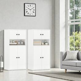 Hivvago - 44” High Bookcase Cabinet with Adjustable Shelves and Enclosed Storage - Set of 2 - White