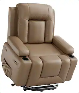 Jojoka - 37.4" Wide Electric Power Lift Recliner with Heat and Massage, PU Leather Lift Chair for Elderly - Khaki