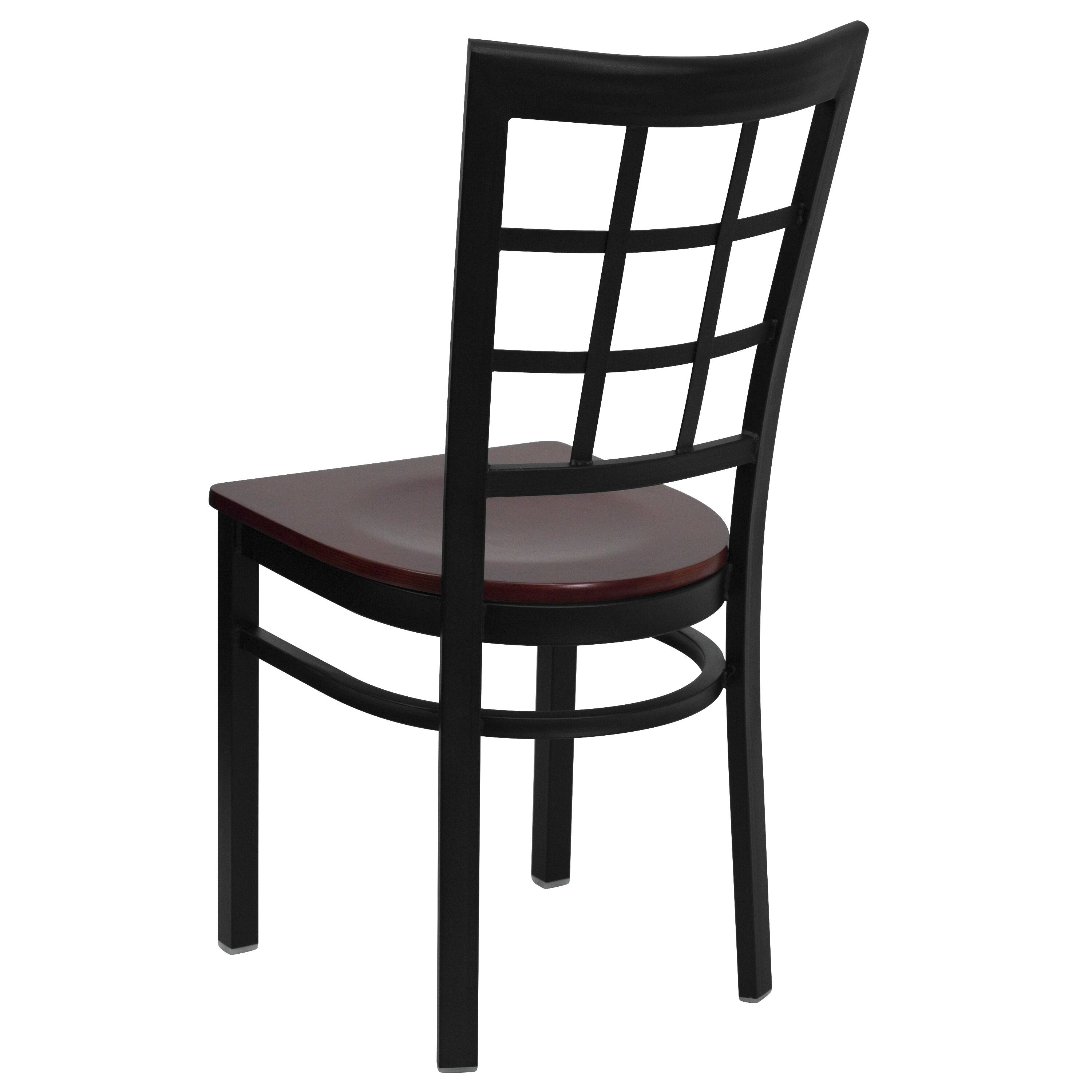 Alt View 3. Emma + Oliver - Window Back Metal Restaurant Dining Chair - Mahogany Wood Seat/Black Metal Frame.