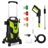 Costway - Electric Pressure Washer with 4 Nozzles & Soap Bottle Lockable Wheels for Cleaning - Green