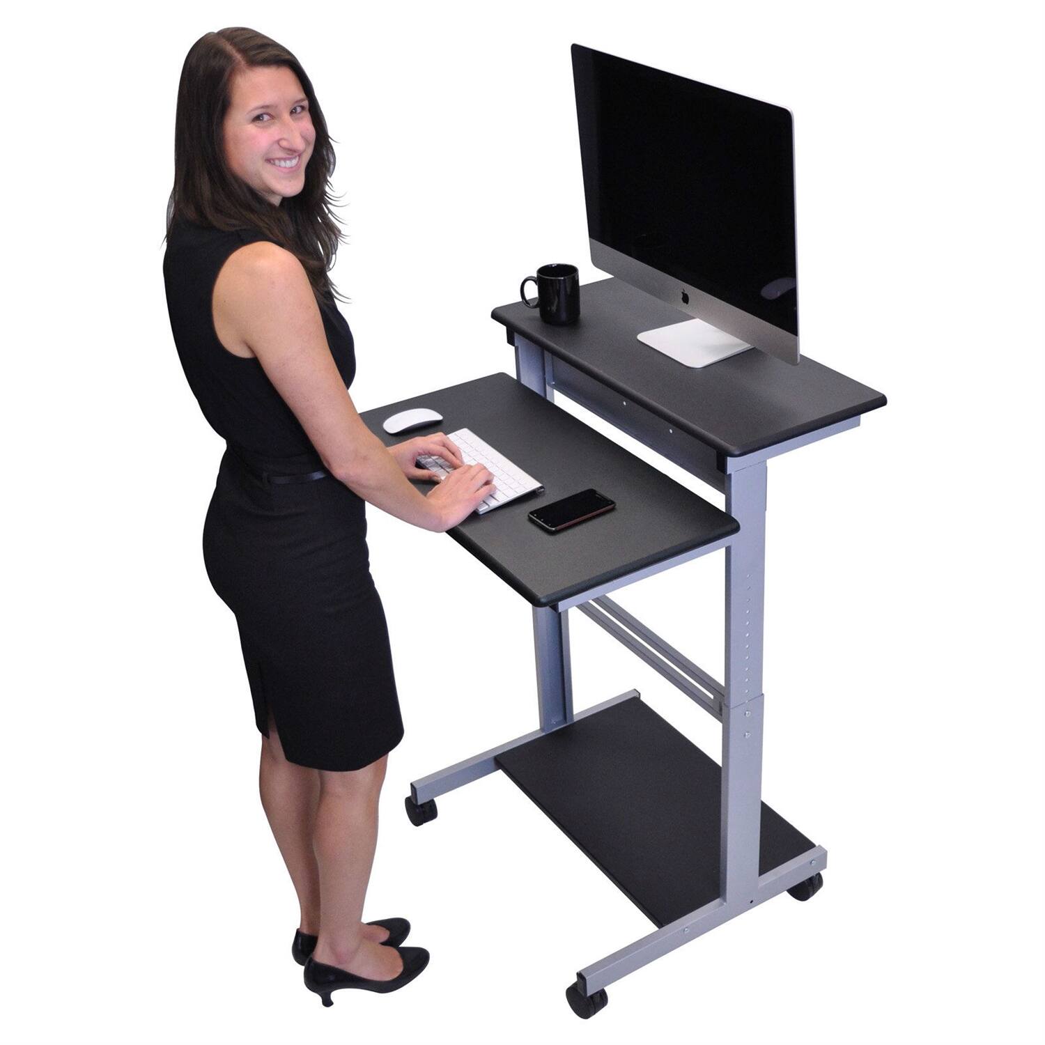 Front. Hivvago - Mobile 31.5-inch Stand Up Computer Desk in Black - Black.