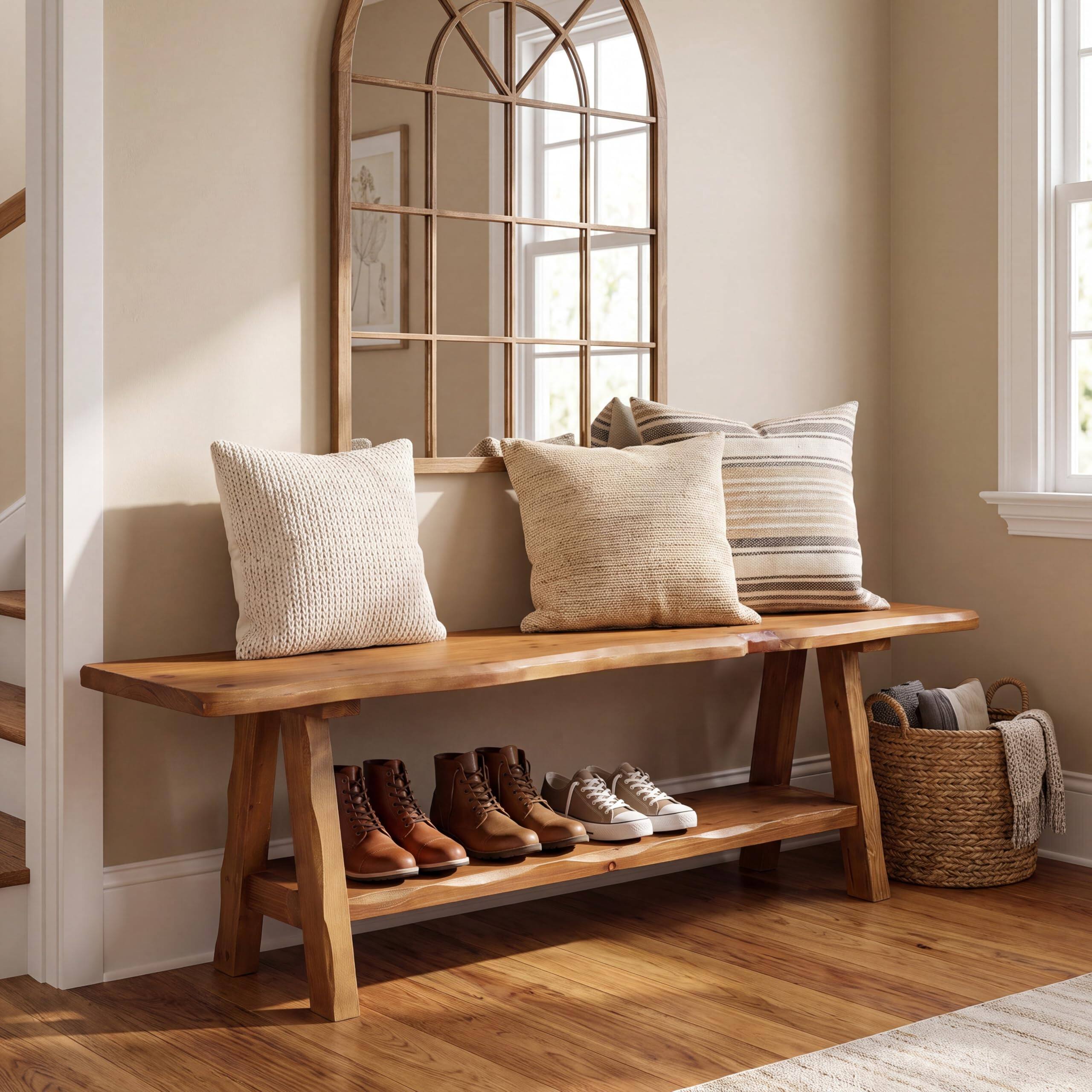 Tribesigns 55 Inch Solid Wood Entryway Bench, Farmhouse Long End of Bed ...