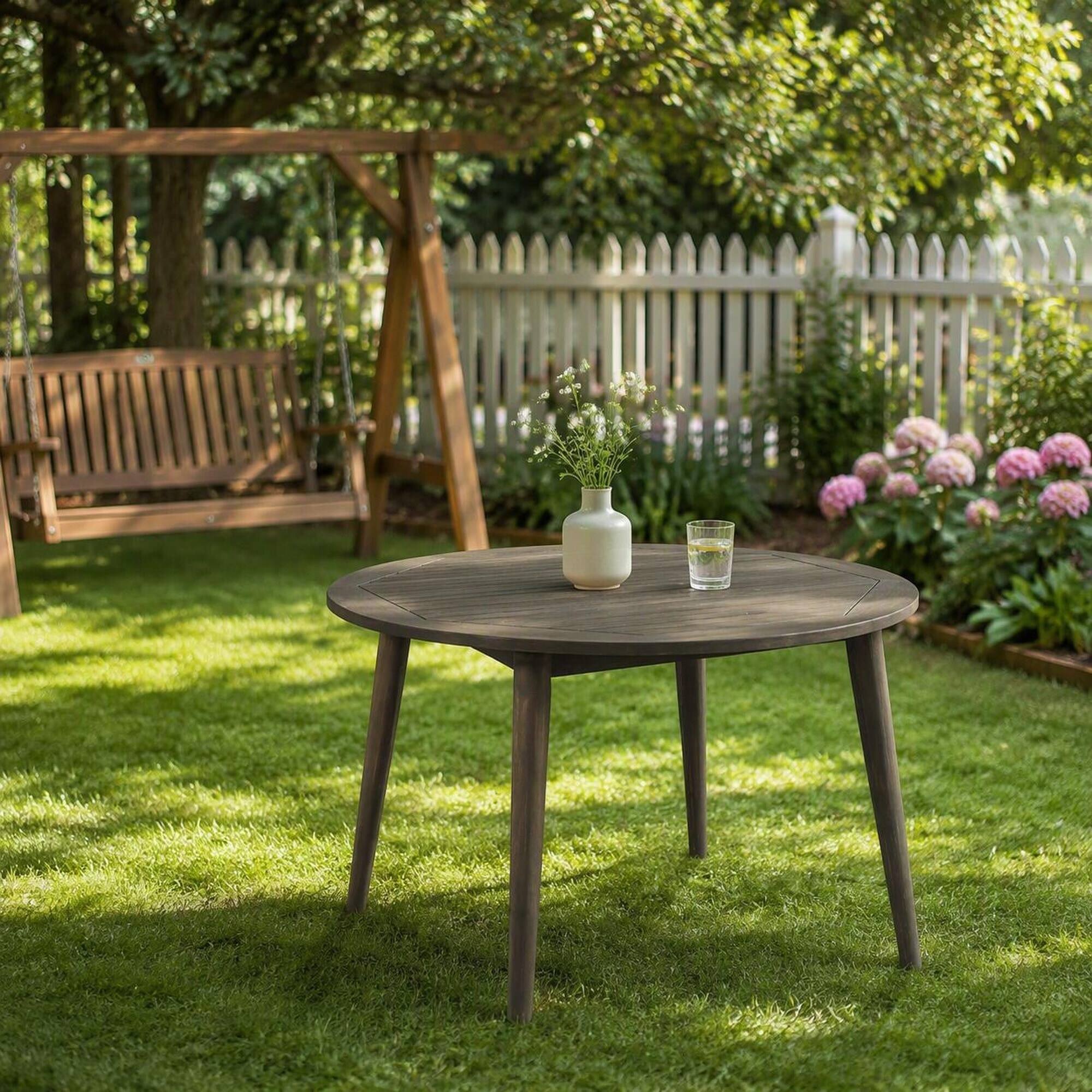Alt View 1. RYHNUYNE - 47.25" Wood Outdoor Dining Table,Square Patio Table with Straight Leg Base, Gray Outdoor Backyard Furniture - Grey.