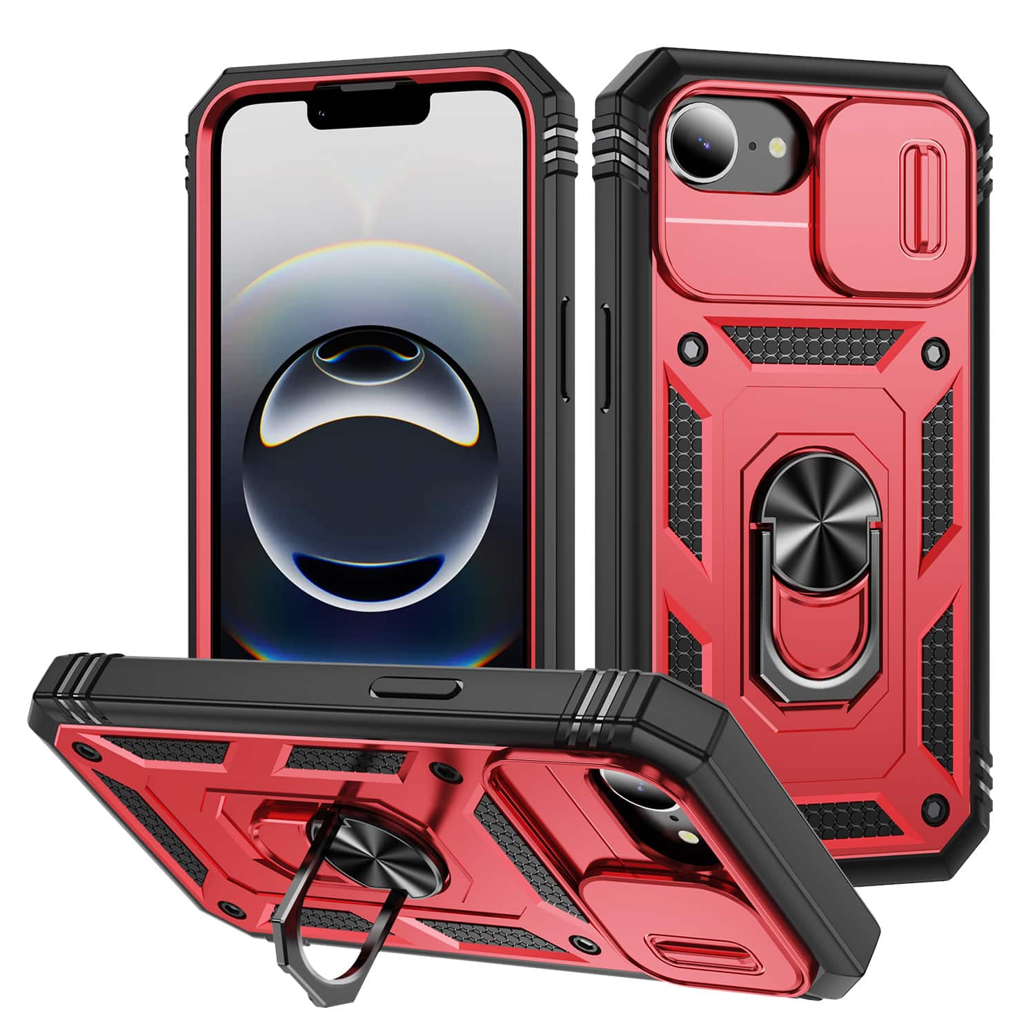 UUCOVER - Rugged Protective Case for iPhone 17e / iPhone 16e with Sliding Lens Cover Shockproof Ring Stand TPU+PC Case - Red price history on PriceWatchPro