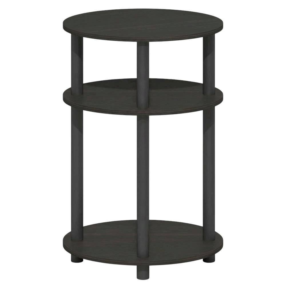 Front. FurniFact - Espresso 3-Tier Oval Nightstand with Open Shelving Bedside Table - Espresso/Black.
