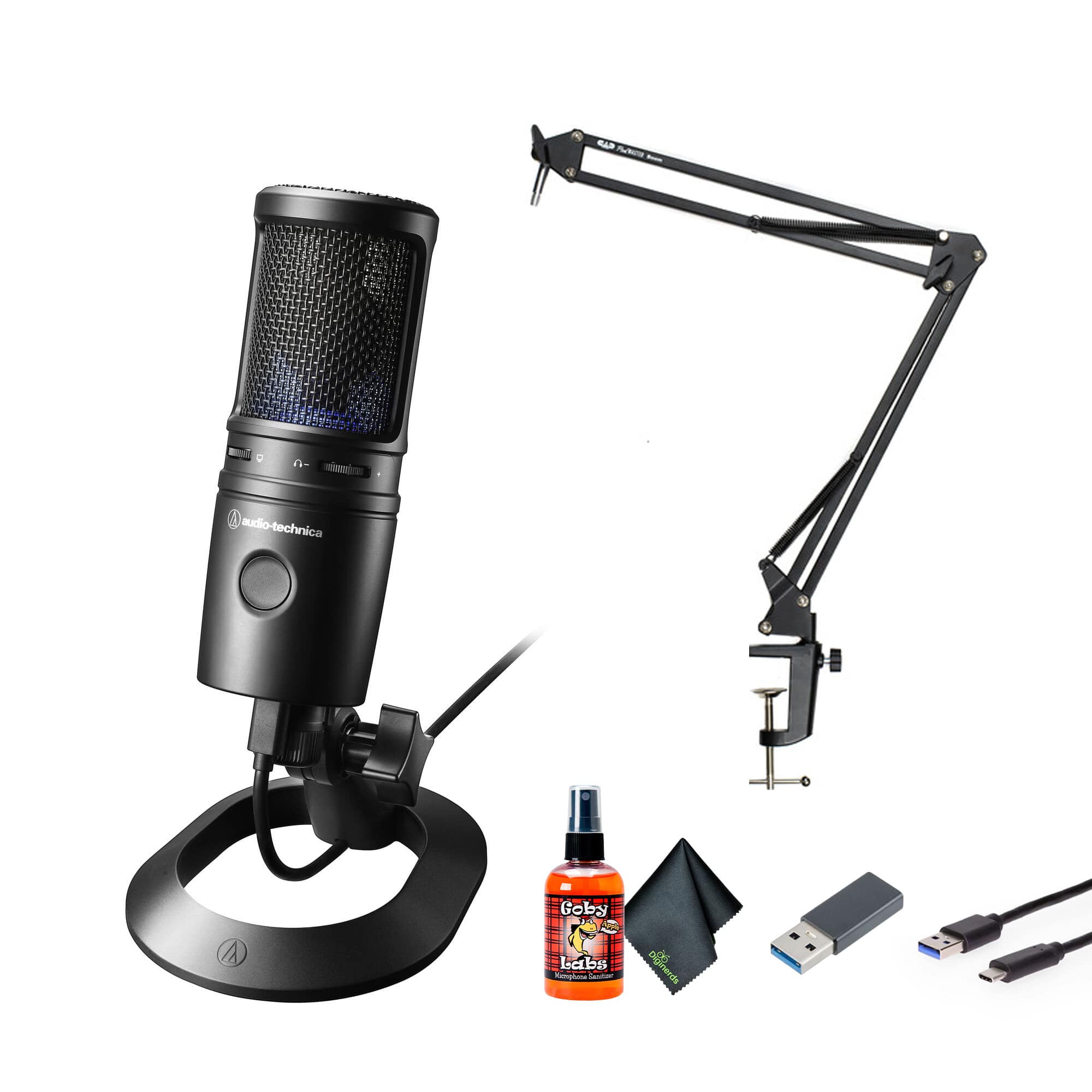 Audio-Technica - AT2020USB-X Cardioid Condenser USB Microphone, Boom Arm Mic Stand