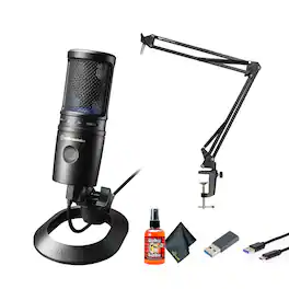 Audio-Technica - AT2020USB-X Cardioid Condenser USB Microphone, Boom Arm Mic Stand