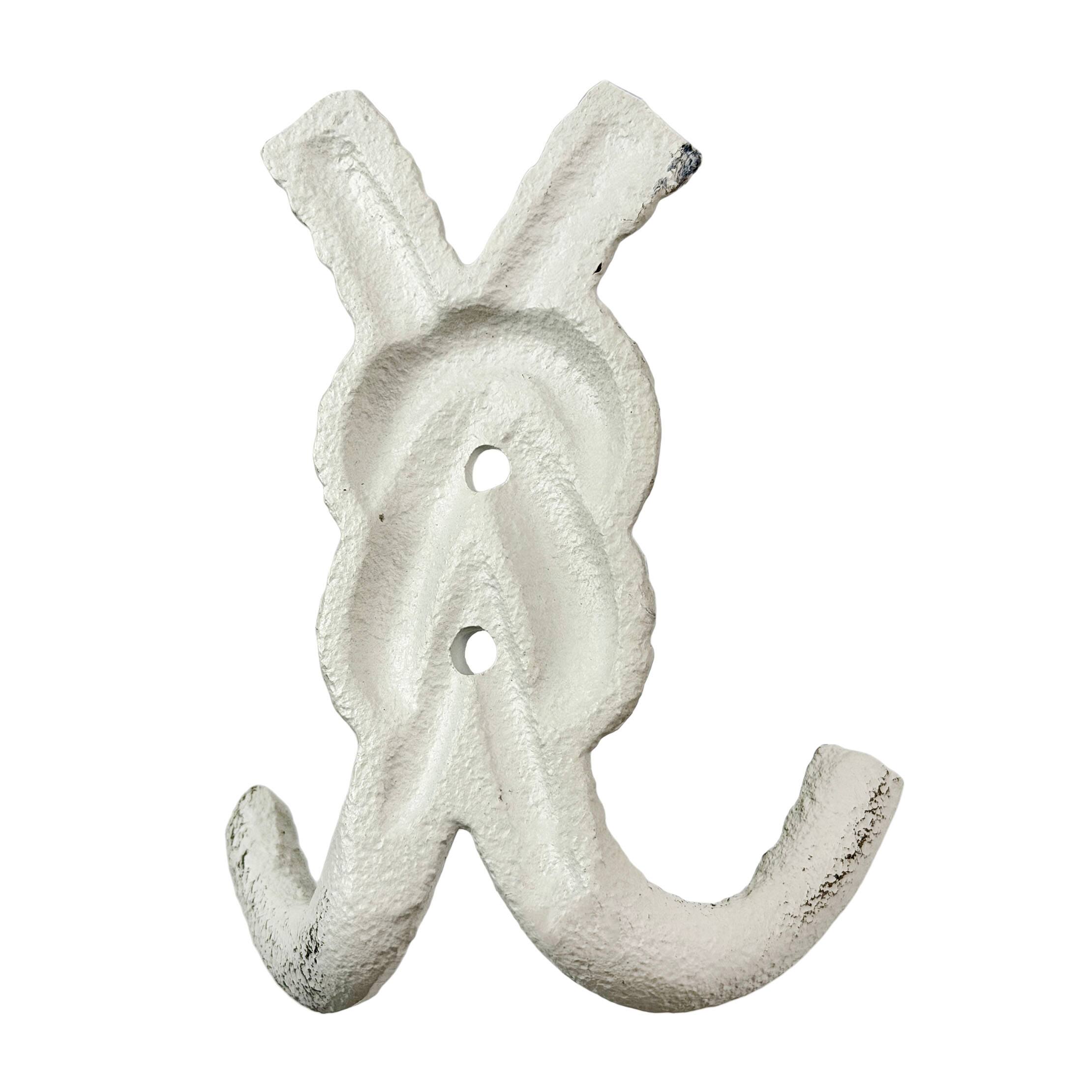 Alt View 4. Zeckos - Set of 3 Cast Iron Rope Knot Wall Hooks 4in Antique White Coastal Decor - White.