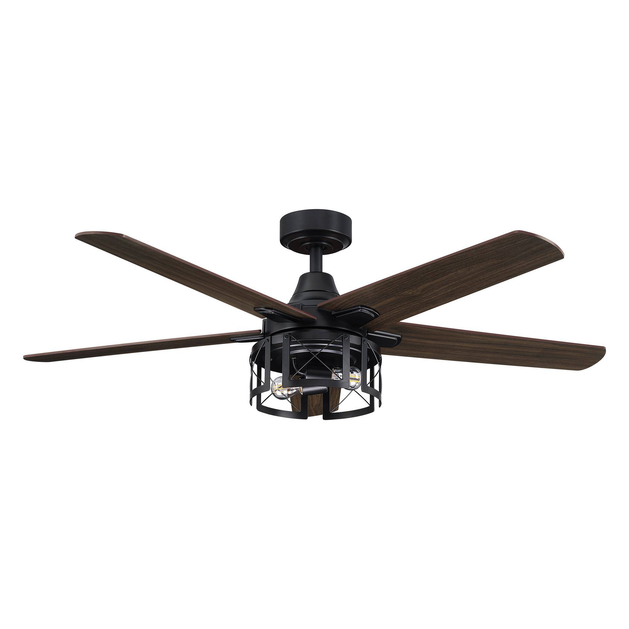 Alt View 9. Parrot Uncle - 52 in. Matte Black Reversible Blades Ceiling Fan with Light and Remote - Black.