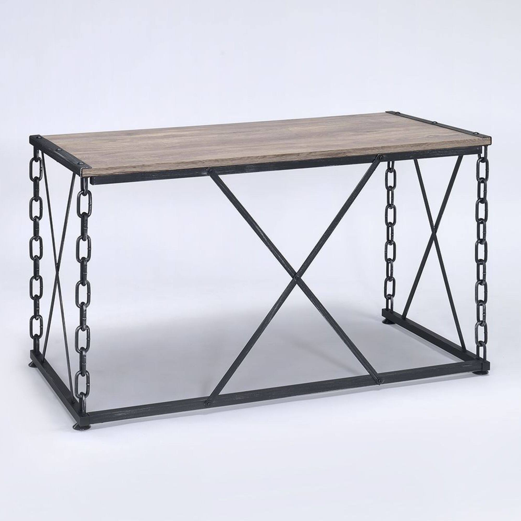 Back. GOODSILO - Rustic Console Table with Oak Finish Top and Antique Black Metal Legs for Entryway or Living Room Decor - Black+Oak.