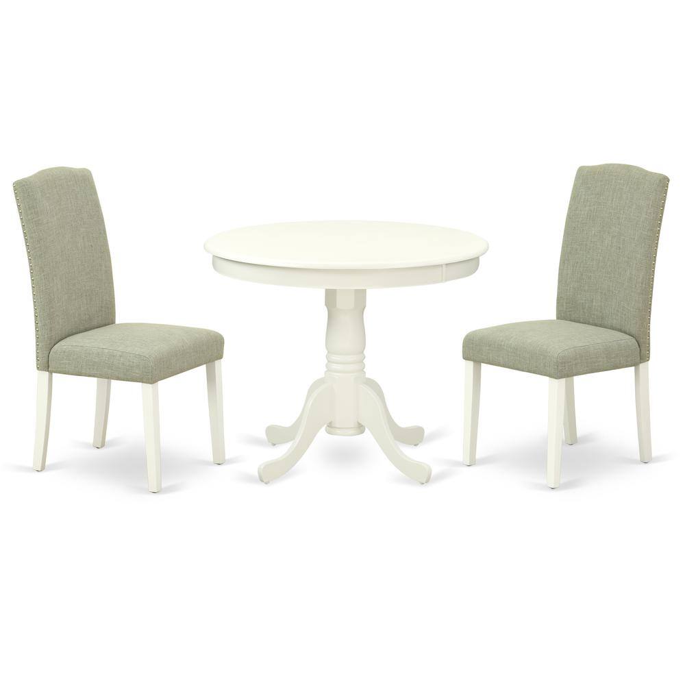Back. East West Furniture - Dining Room Set Linen White - Brown.