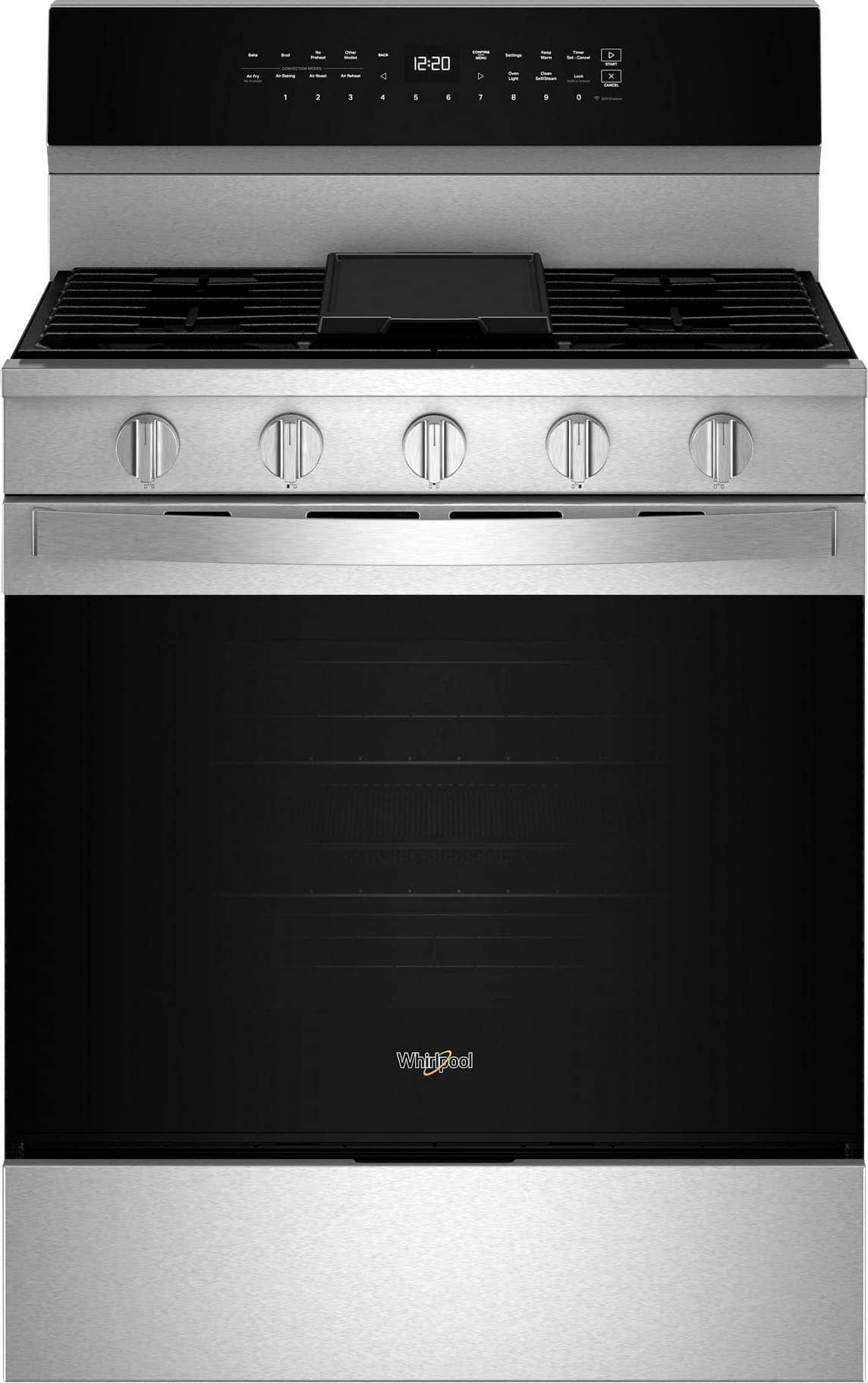 Whirlpool - 5.0 Cu. Ft. Freestanding Gas True Convection Range with Steam/Self Clean and Air Cooking Technology - Stainless Steel - Front_Zoom