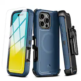 Mybat Pro - Maverick Series MagSafe Case with Holster and Tempered Glass for Apple iPhone 16 Pro Max - Blue