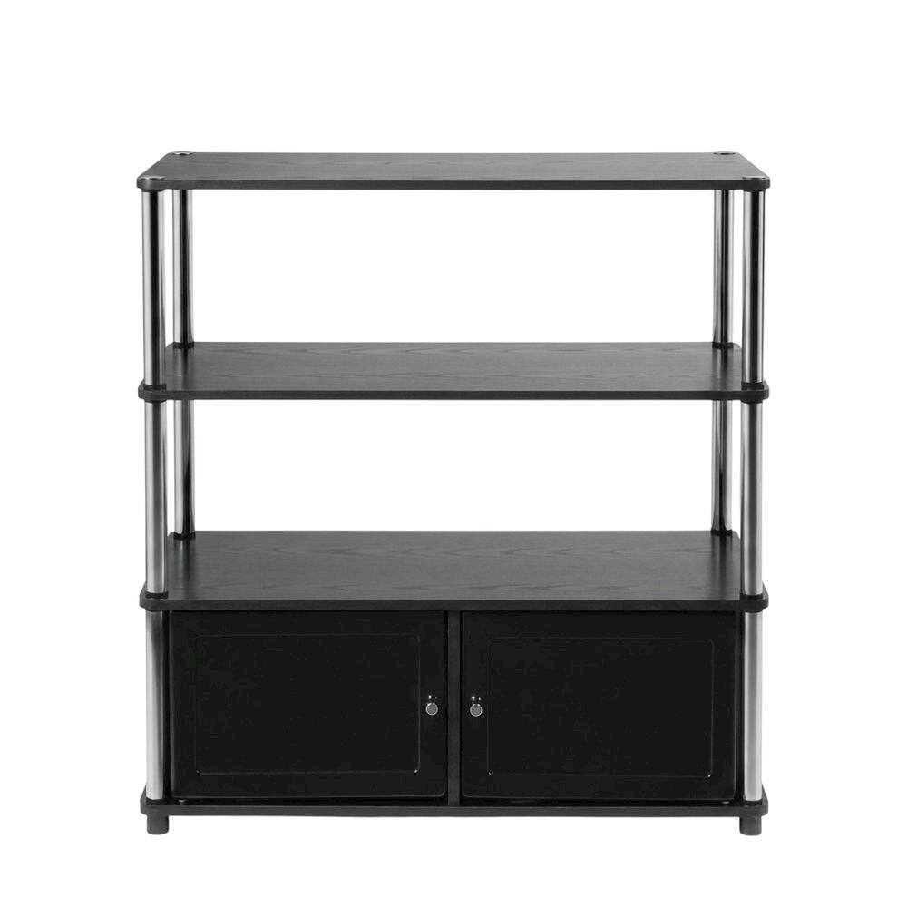 Back. FurniFact - TV stand in sleek design with ample storage and modern look - Black.