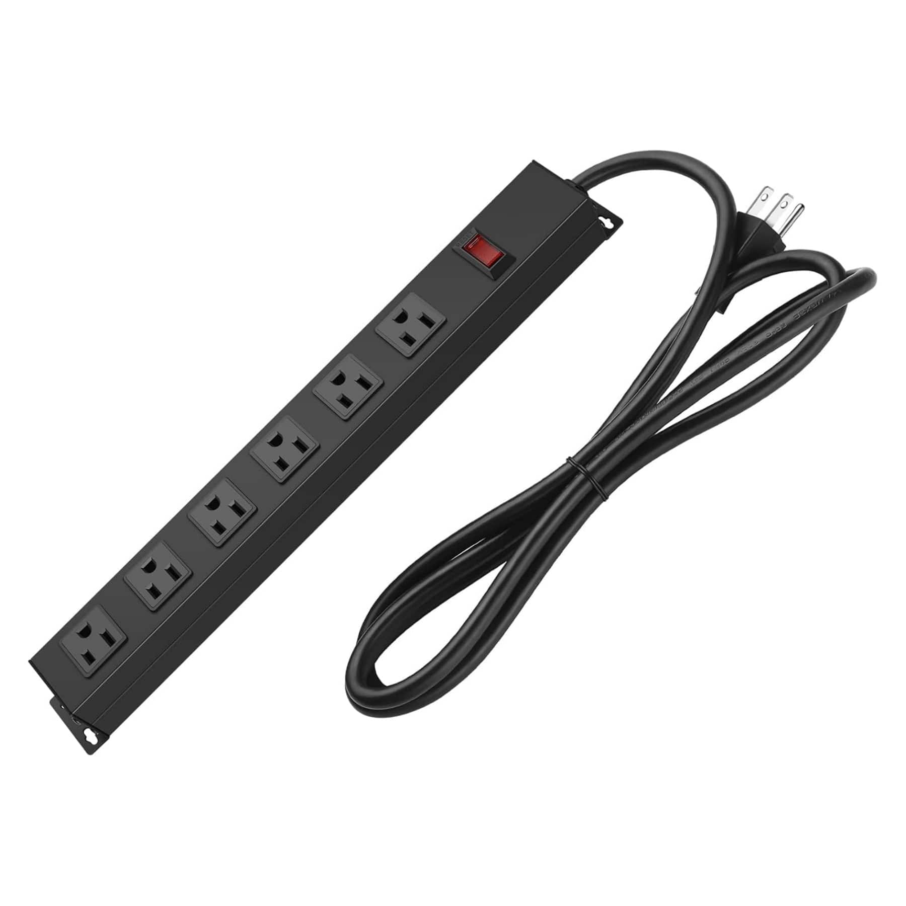 Dazzed Corner - Metal Wall Mount Power Strip, 6 FT Power Cord - Black