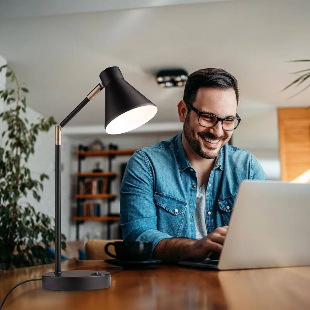 Alt View 2. Luckbyte - 100% Metal LED Desk Lamp with 270° Swivel Arms, Dual USB-C & USB-A Fast Charging Ports, ETL Listed Table Lamp, Black.