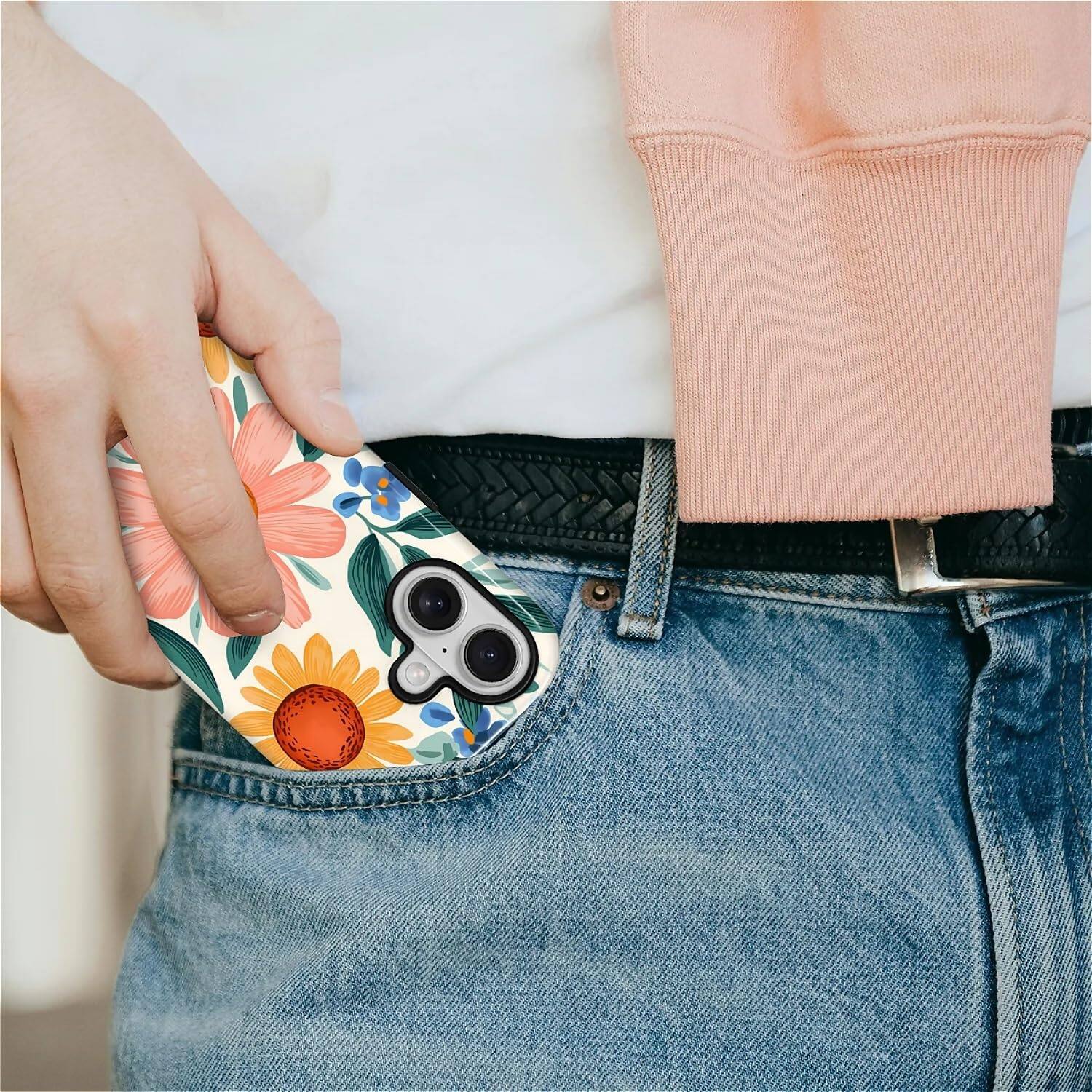 Alt View 6. Finnhomy - Smartphone Case for iPhone 17 Military Grade Dual Layer Protection Anti Slip Grip - Retro Flowers.