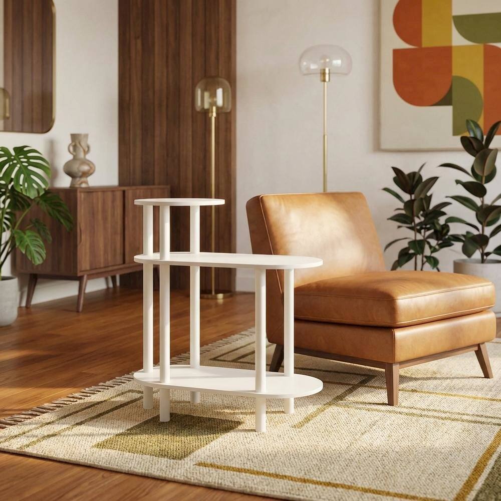 Angle. FurniFact - Oval 3-Tier Side Table with Open Shelves in White - White/White.