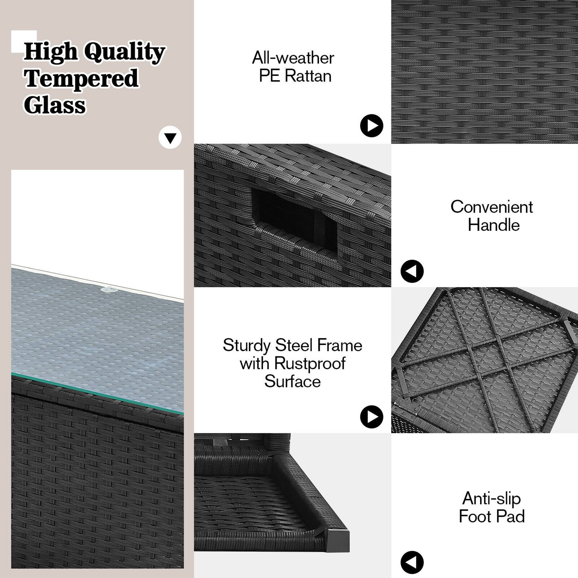 High Quality Tempered Glass  
All-weather PE Rattan  
Convenient Handle  
Sturdy Steel Frame with Rustproof Surface  
Anti-slip Foot Pad