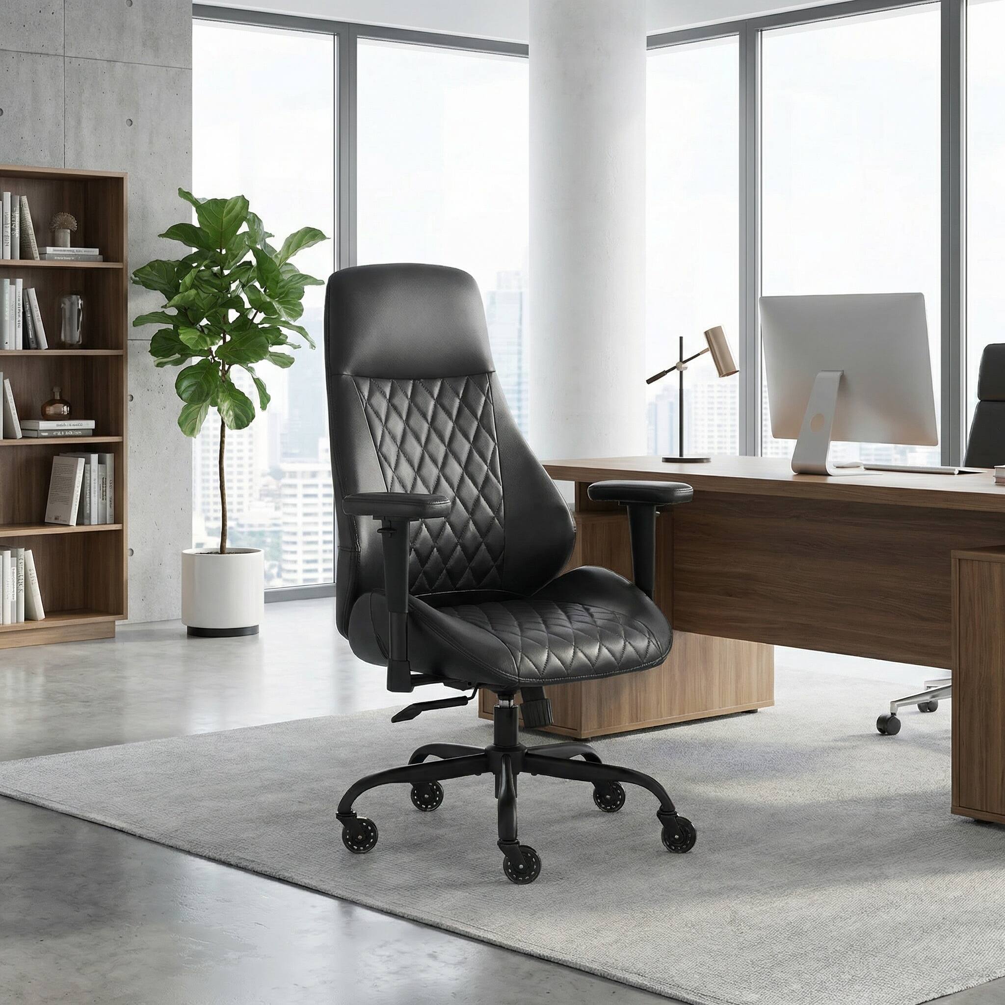 Alt View 5. Forest'nSky - Ergonomic High-Back Office Chair with Lumbar Support & Adjustable Height - Executive PU Desk Chair, Black - Black.