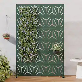 PexFix - Outdoor Privacy Screen Freestanding Metal Privacy Divider with Geometric Cutouts All-Weather Decorative Screen - Dark Green