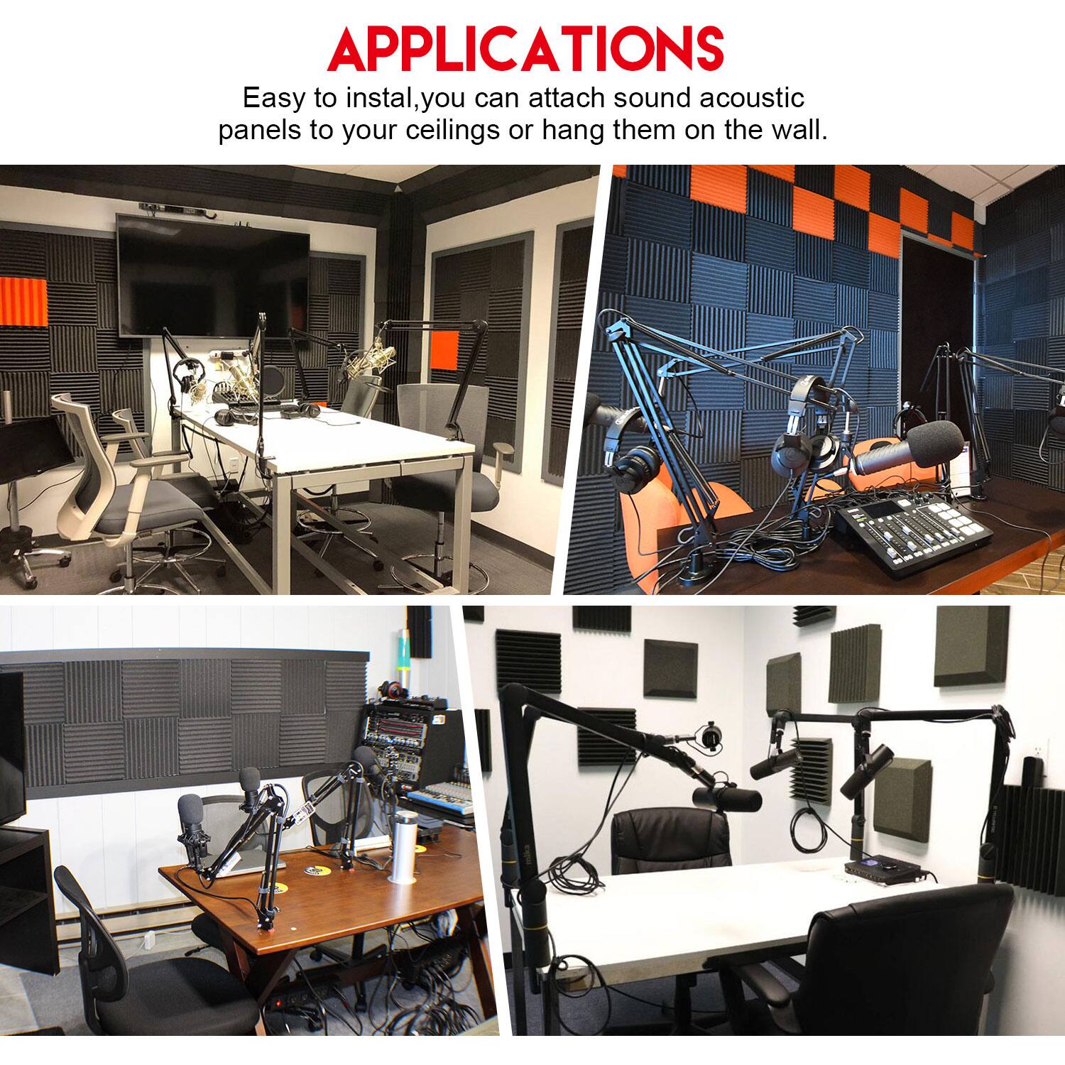 APPLICATIONS
Easy to install, you can attach sound acoustic panels to your ceilings or hang them on the wall.