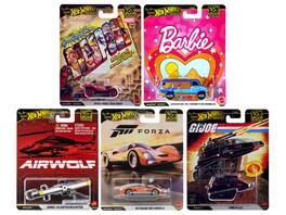 "Pop Culture 2025" 5 piece Set Q "Premium Series" Diecast Model Cars by Hot Wheels