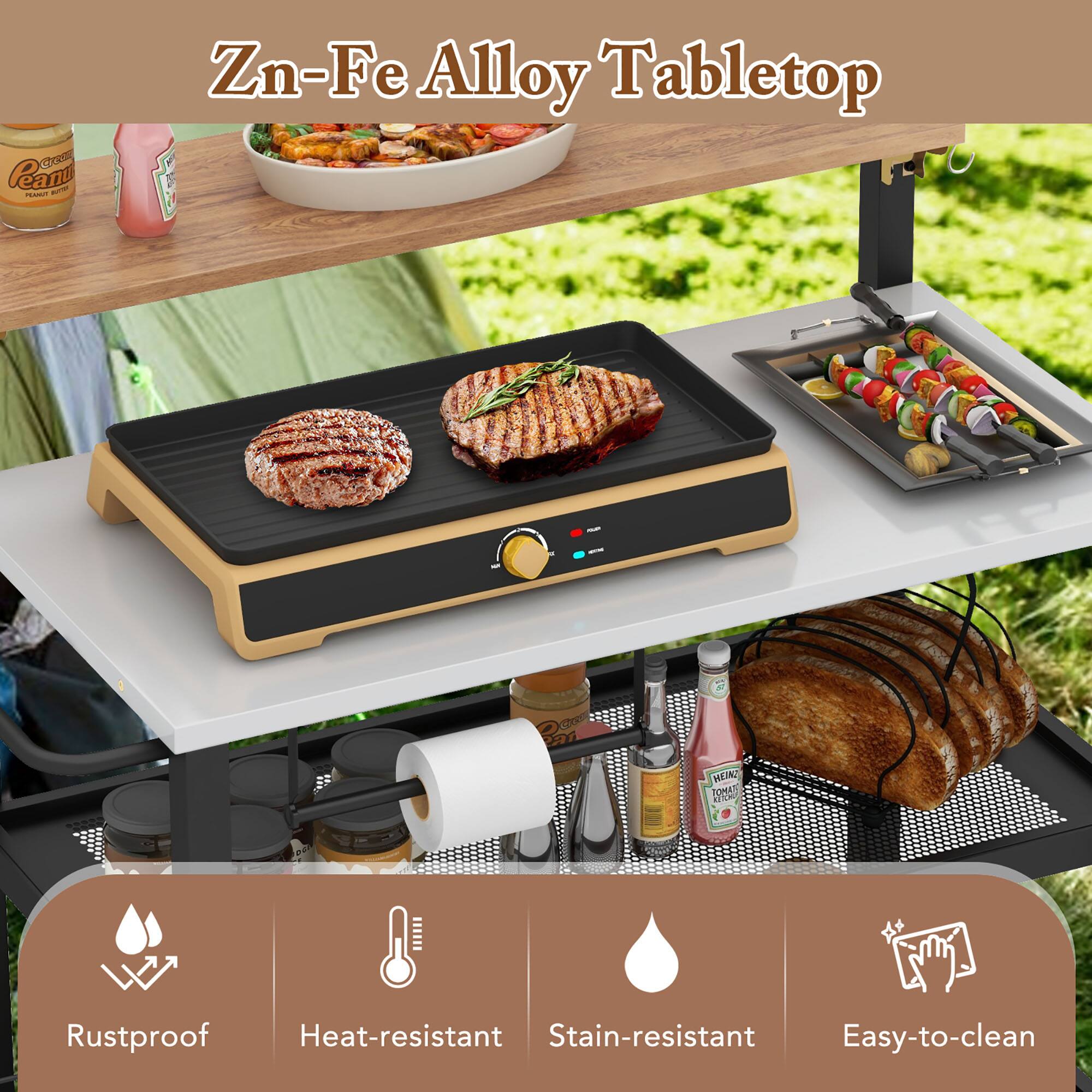 Zn-Fe Alloy Tabletop

- Rustproof
- Heat-resistant
- Stain-resistant
- Easy-to-clean